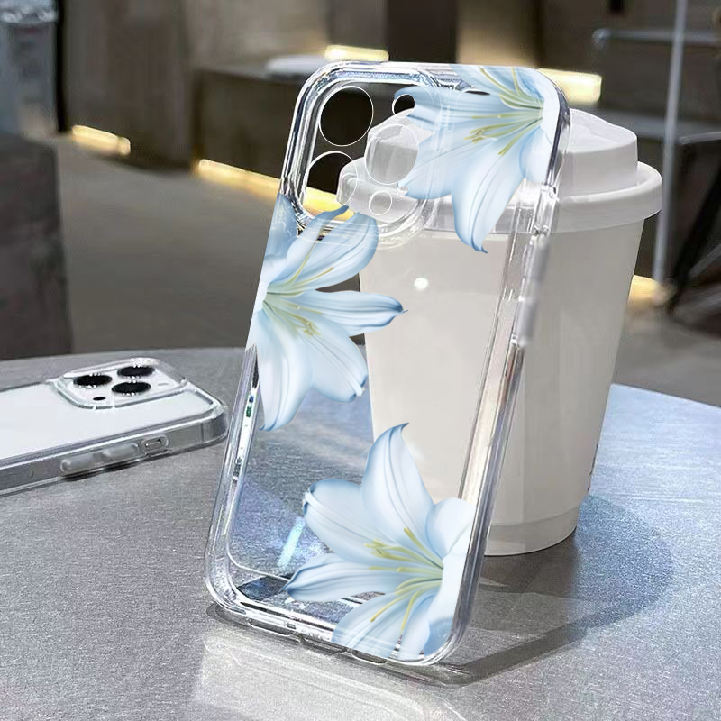Phone Accessories Kiosk - Şık Beyaz Zambak Çiçekli Telefon Kılıfı